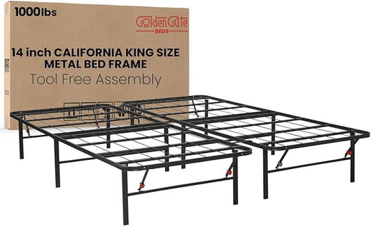 Golden Gate Beds Foldable Metal Bed Frame – Sturdy Iron Platform, No Box Spring Needed, Portable & Collapsible, Heavy Duty, Easy Assembly, Noise-Free, Under Bed Storage – California King (Black)