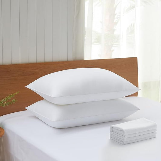 Acanva Bed Pillows for Sleeping 2 Pack, Premium Plush Fiber with Removable Breathable Cover Skin-Friendly, Standard, White