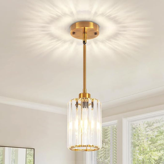 Gold Pendant Lights Kitchen Island, Modern Crystal Pendant Light Fixtures, Kitchen Hanging Lights Mini Chandelier Pendant Lighting for Island Dining Room Hallway Bedroom