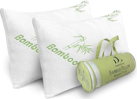Rayon Derived from Bamboo Pillows Standard Size Set of 2 - Adjustable Shredded Memory Foam for Sleeping - Cooling & Breathable Pillowcase with Zipper - Back, Stomach, Side Sleeper 26x20 Inch