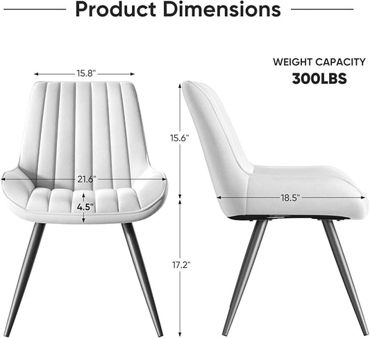 Nalupatio Modern Dining Chairs Set of 4, Comfy Dining Room Chairs with Thick Cushions, Upholstered Fabric Kitchen Side Chairs with Metal Legs, White