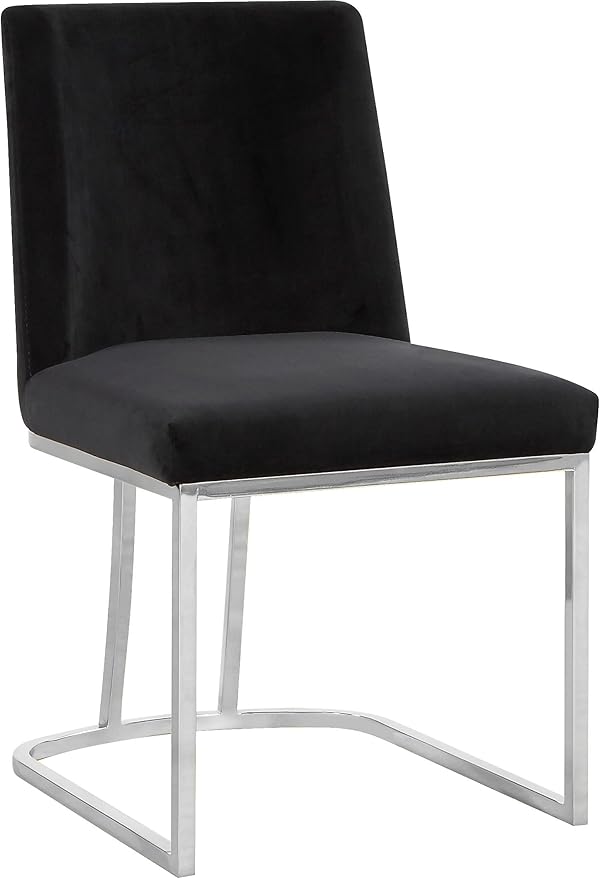 Meridian Furniture Heidi Collection Modern | Contemporary Velvet Upholstered Dining Chair with Polished Chrome Metal Frame, Set of 2, 19" W x 23" D x 32" H, Black
