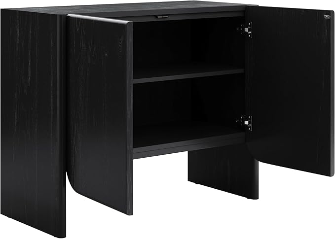 Nathan James Jacala Mid Century Modern Entryway Storage Cabinet with Doors, Living Room Accent Cabinet with Wood Frame, Black Oak Set of 3