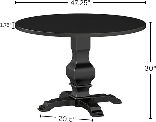 Roundhill Furniture Havre Pedestal Base Round Dining Table, Black