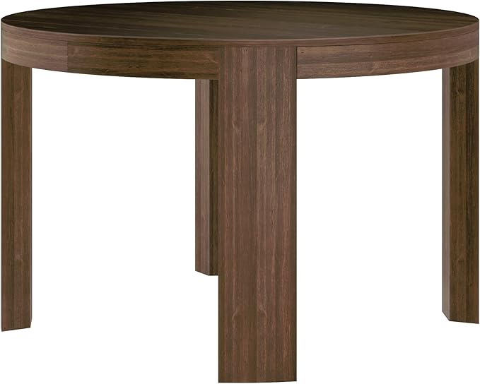 Plank+Beam 47 Inch Contour Round Dining Table, for Kitchen and Dining Room, Walnut