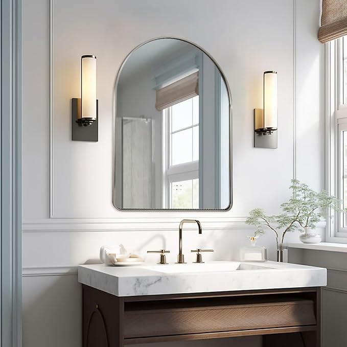ANDY STAR 30x40’’ Brushed Nickel Arched Mirror, Brushed Silver Arched Bathroom Mirror, Arched Vanity Mirror for Wall, SUS304-Anti-Rust, Tube Frame, Wall-Mounted Vertical 1’’ Deep