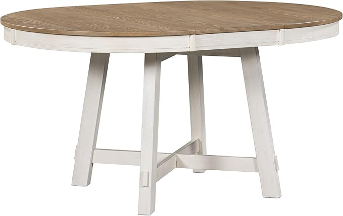 Ball & Cast Farmhouse Extendable Dining Table for 4-6, 42"-58" Extendable Kitchen-Table with a 16" Leaf, Round Ellipse Retro Wood Dining Room-Table w/Removable Leaves,Space Saving, Oak+Off White