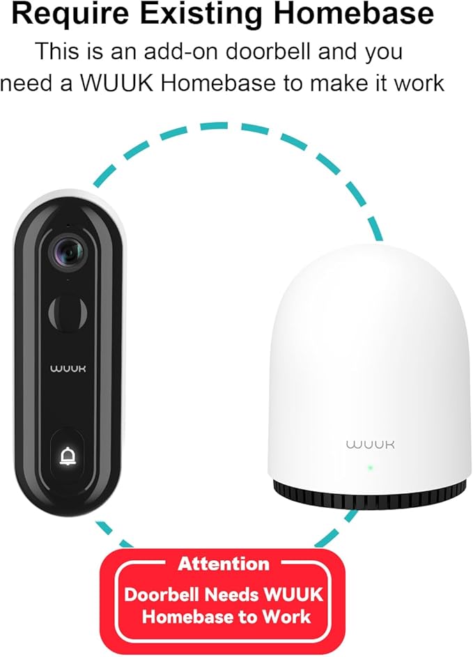 WUUK Add-on 2K Doorbell Camera, Require Existing Base Station, Video Doorbell Wireless/Wired, No Subscription, 2.4/5 GHz WiFi, Human and Motion Detection, Compatible with Alexa and Google Home
