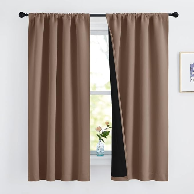 NICETOWN Total Blackout Panels for Nursery, Super Soft, Heavy Duty and Thick Window Treatment Curtains 63 inches Long with Black Lined for Basement (1 Pair, Cappuccino, 42 inches Wide Each Panel)
