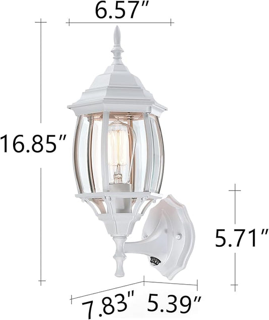 2 Pack 16.8in White Porch Lights Dusk to Dawn, Sensor Wall Sconce White Outdoor Light Fixture for House, Dusk to Dawn Exterior Wall Light for Porch Front Door Garage, E26