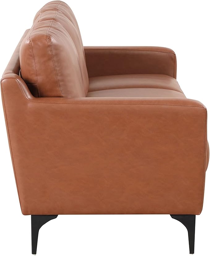 Serta Triton 55.5" Loveseat, Transitional Modern, Dreamcoil Comfort, Metal Legs, Vegan Leather, Brown