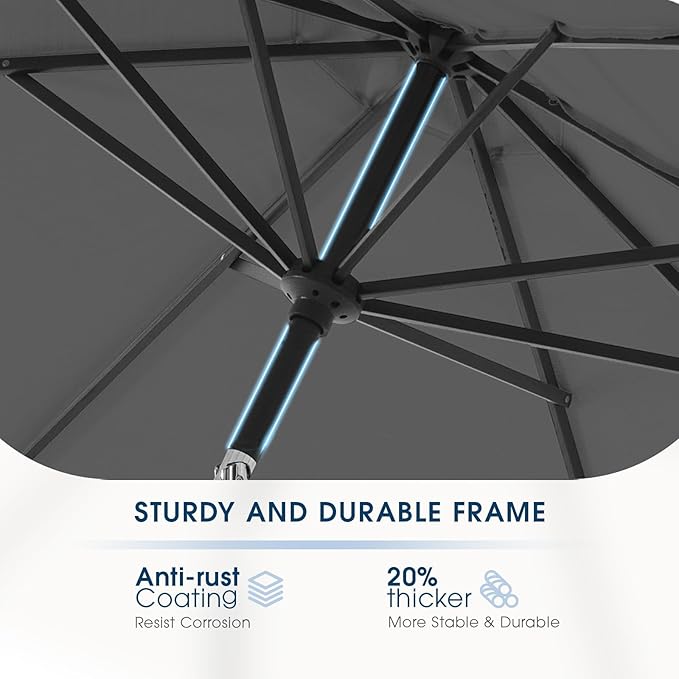 wikiwiki 10FT Patio Umbrella with Base, Outdoor Umbrellas with Base Included, 8 Sturdy Ribs, Waterproof Fade Resistant POLYESTER DTY Canopy for Deck, Lawn, Garden, Backyard & Pool, Dark Gray