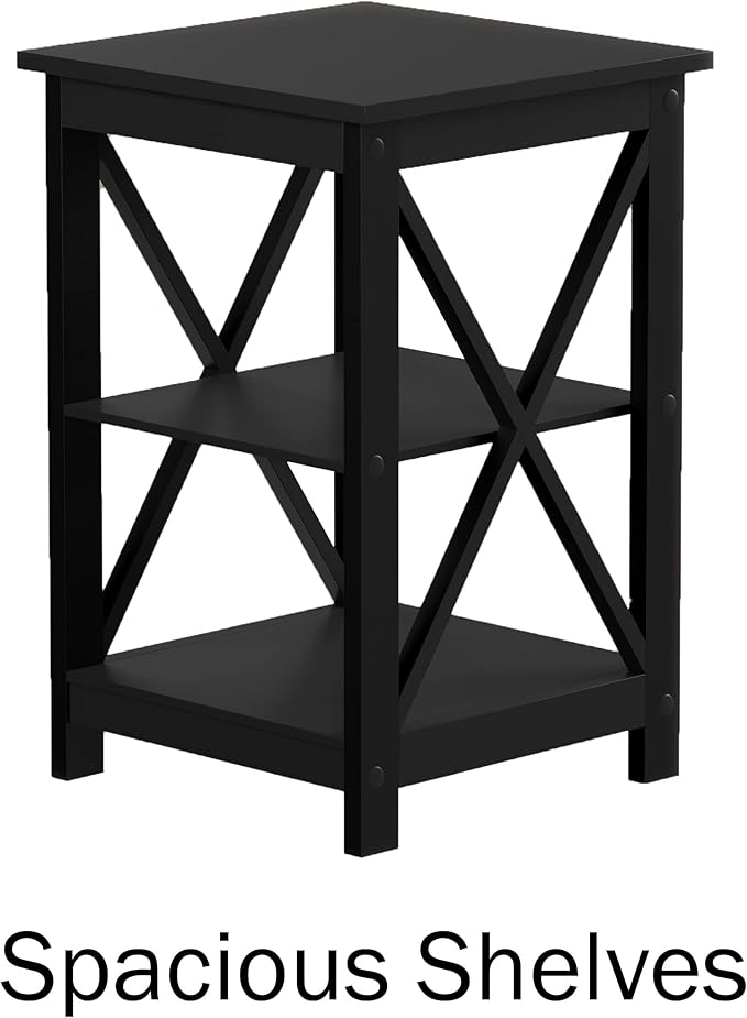 Lavish Home Side Tables with Two Shelves – Set of 2 Contemporary Nightstands with X-Legs – Wooden End Table Pair for Living Room or Bedroom (Black)