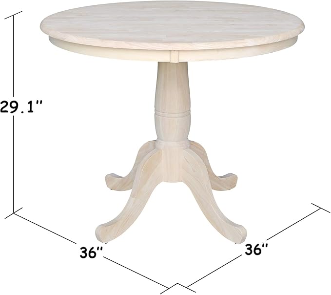 36" Round Top Pedestal Dining Table, 29.1" High, Unfinished