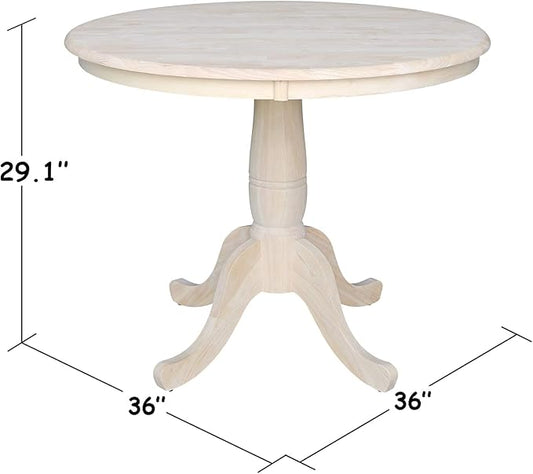 36" Round Top Pedestal Dining Table, 29.1" High, Unfinished