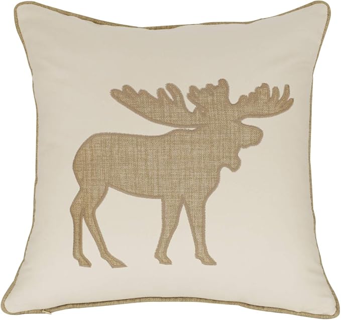 Embroidered Throw Pillow Covers Moose Pattren 18x18 Inches for Living Room Cotton Cushions Covers (Khaki)