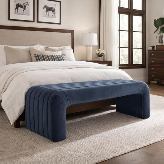 Spatial Order Modern Arch Channel Bench | Bench for Living Room & Bedroom | Decorative Home Furniture - Blue Velvet
