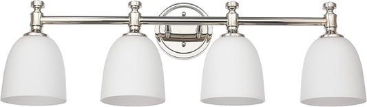 Bathroom Vanity Light, 4-Light Bathroom Light Fixtures Over Mirror, Traditional Vanity Lights for Living Room, Milk White Bell Glass Shades, Standard E26 Base, Polished Nickel