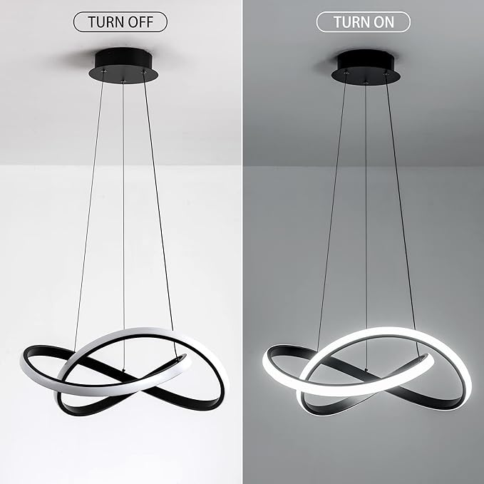 MAYNA Modern Chandelier with Remote Control, 3-Color Dimmable LED Pendant Light Fixtures, Height Adjustable Kitchen Island Lighting for Dining Room,Bedroom,Living Room, Black 19.7 inch