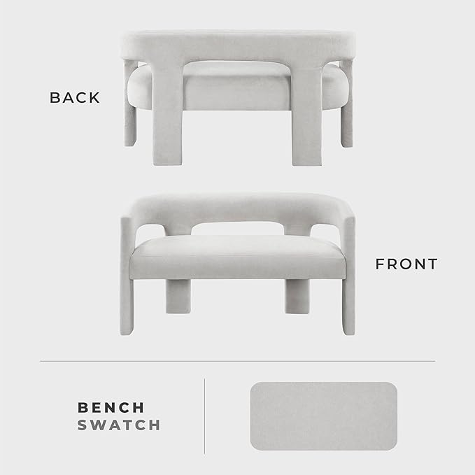 Lexicon 54.5 Inch Modern Curved Boucle Upholstered Dining Bench, Open Back Design, Soft Contemporary Accent Bench for Dining Room/Entryway, No Assembly Required, Light Grey