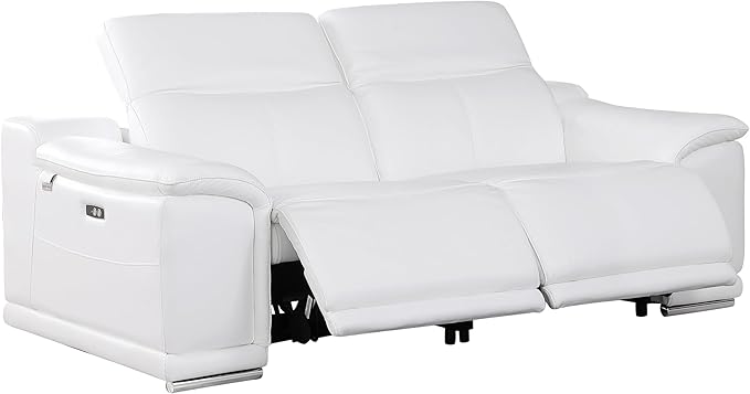 Blackjack Furniture Venice Top Grain Italian Leather 6 Power Recliner Seaters 3 Piece Sofa Set with Adjustable Headrests Modern Luxury Seating Sofa, Loveseat and Chair for Living Room Lounge, White