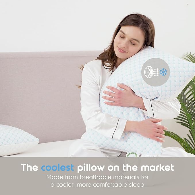 Nestl King Size Cooling Pillow for Sleeping 1 Pack, Luxury Shredded Memory Foam King Pillow, Adjustable Cold Gel Pillows for Hot Sleepers, Supportive Cool Pillows for Side, Back, Stomach Sleepers