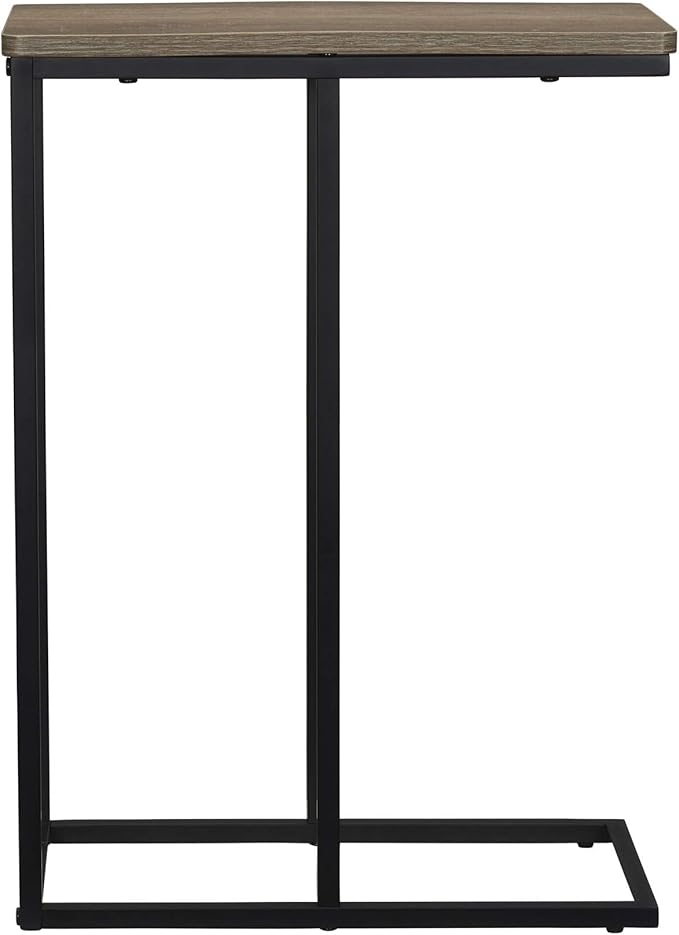Household Essentials Ashwood Industrial Narrow End Table | Metal C Shaped Frame and Rectangle Faux Wood Top, C Table