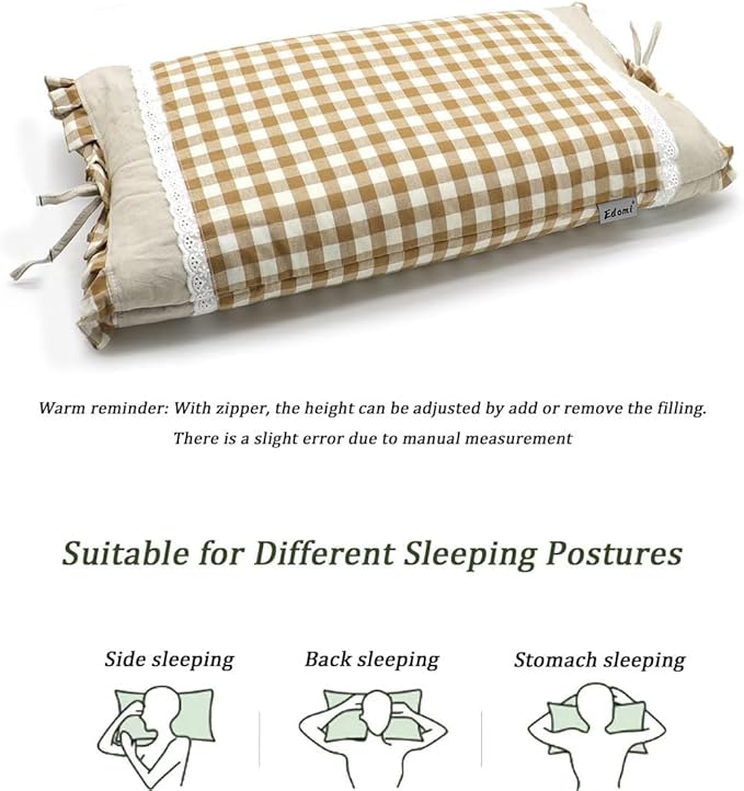 Upgrade Buckwheat Pillows for Sleeping, Neck Pillow Adjustable Buckwheat Hulls Filled with Pillow Cover Neck Support for Back and Side Sleepers (20x11 inch, Khaki)