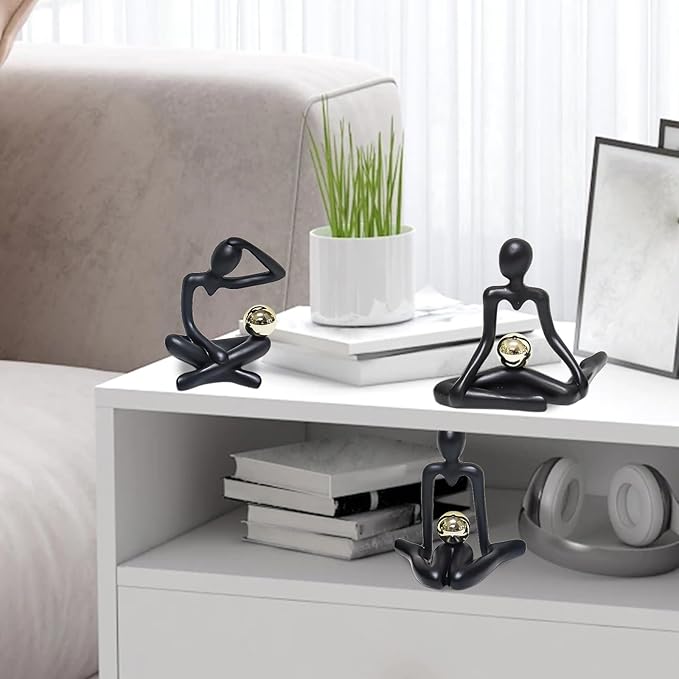 Zerzsy Thinker Statue Black Home Decor Large Abstract Art Sculpture, Set of 3 Thinker Sculptures Modern Abstract Resin Decoration on Bookshelf Table Desk for Living Room Office Bedroom