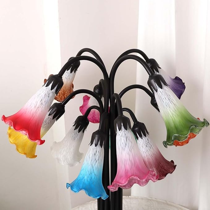 Bieye L10952 Lily Flower Blown Glass Accent Table Lamp for Living Room Bedroom Decoration Multicolor 12-Light