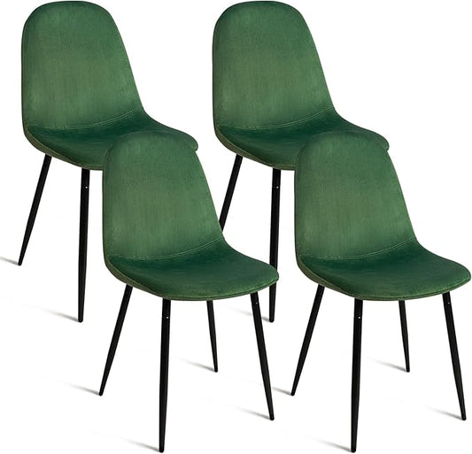 CangLong Modern Velvet Chairs with Metal Legs for Living, Bedroom, Restaurant, Dining Room, Set of 4, Dark Green