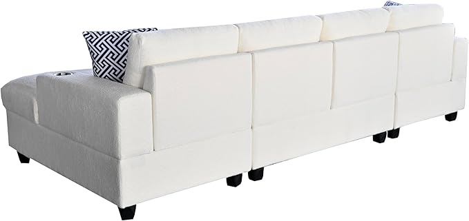 Ball & Cast 124" U-Shaped Sectional Sofa Couch for Living Room with Double Chaise,Cup Holders & Pillows,4 Seat Sherpa Upholstered Modern Modular Sectional Sofa Couches Set,for Home,Office,Beige