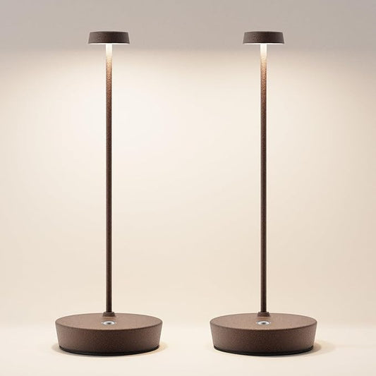 2Pack Cordless LED Table Lamp，Rechargeable Battery Desk Lamps, 3 Color Stepless Dimmable Metal Battery Table Lamps, Portable Waterproof Table Light for Indoor/Outdoor/Restaurant