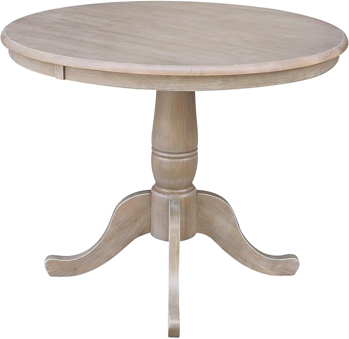 International Concepts 36" Round Top Pedestal Table-28.9" H, Washed Gray Taupe
