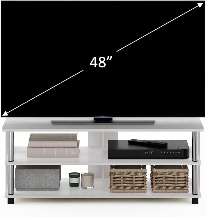 Furinno Sully 3-Tier Stand for TV up to 48 Inch, White Oak/Chrome