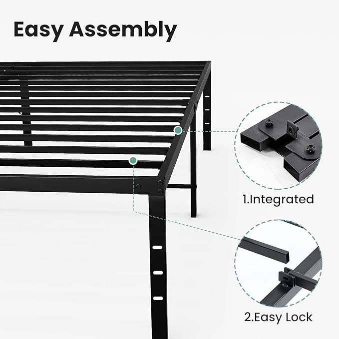 Sweetcrispy Twin XL Size 18 Inch Platform Bed Frame, Heavy Duty Metal Foundation Frame, Noise-Free Sturdy Steel Slats, Underbed Storage, No Box Spring Needed, Quick Setup