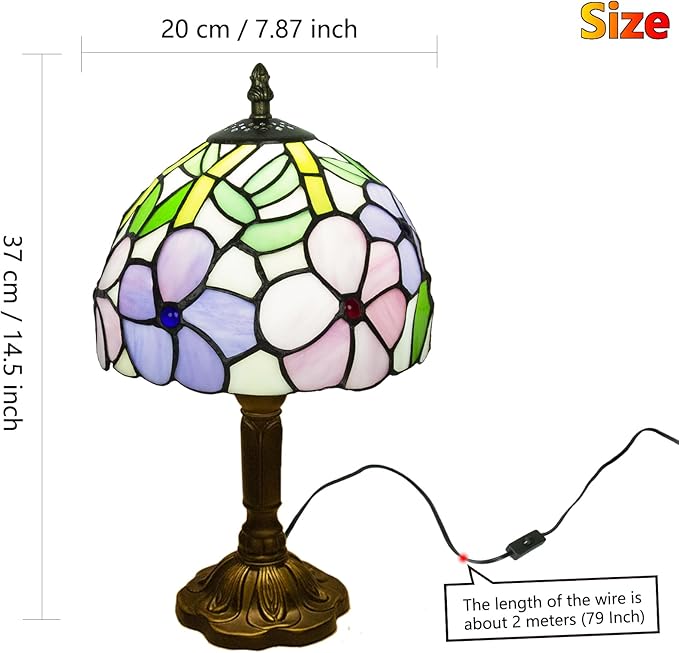 Crefotu Tiffany Style Table Lamp, 3 Color Temperatures Bedside Lamp, 8 Inch Stained Glass Desk Light for Home Office Bedroom Living Room (4 Flower Pattern)