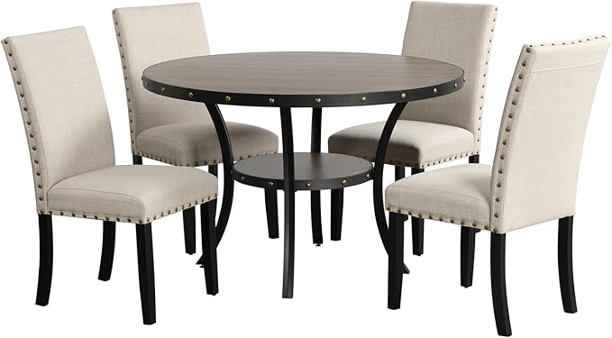 New Classic Furniture Classic Furniture Crispin Solid Wood Round Dining Table, 48-Inch, Gray