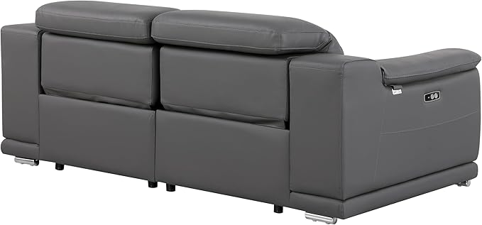 BlackJack Furniture Venice Top Grain Italian Leather Power Recliner Loveseat Sofa - 80" Theater Seating Modern Couch for Living Room Apartment Home with Adjustable Headrests & USB Port, Dark Grey