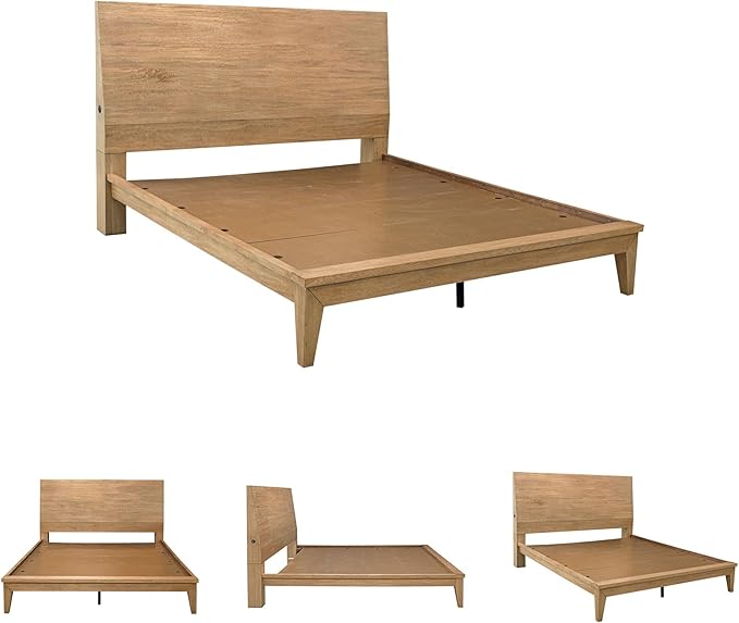 Signature Design by Ashley Sherbana Scandinavian California King Panel Platform Bed with Bunkie Board and USB Charging Ports, Foundation or Box Spring Not Needed, Light Brown