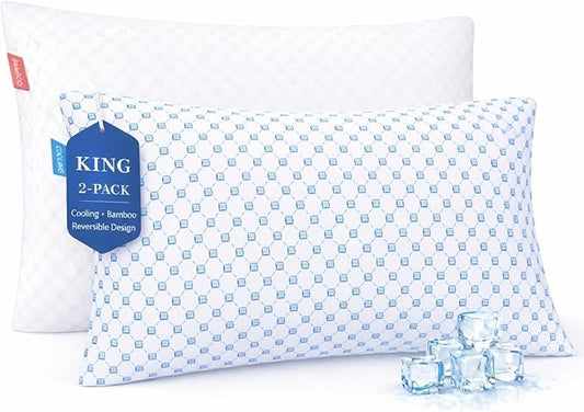 Nestl King Size Cooling Pillow for Sleeping 2 Pack, Luxury Shredded Memory Foam King Pillow Set of 2, Adjustable Cold Gel Pillows for Hot Sleepers Supportive Cool Pillow for Side Back Stomach Sleepers