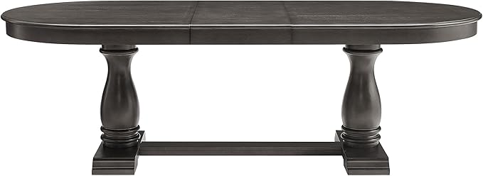 Mid-Century Modern Wooden Dining Table Extendable Oval Dining Table with 18" Leaf and Heavy Duty Column Legs, 76-inch Oversized Oval Wood Diningtable