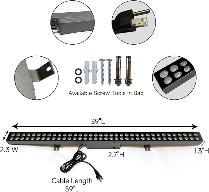 Wall Washer Light Real 72W LED 6000K Daylight Wash Lighting, IP66 Waterproof LED, Outdoor for Landscape Yard Studio Church Commercial Building Wall Wash Light, US Plug.