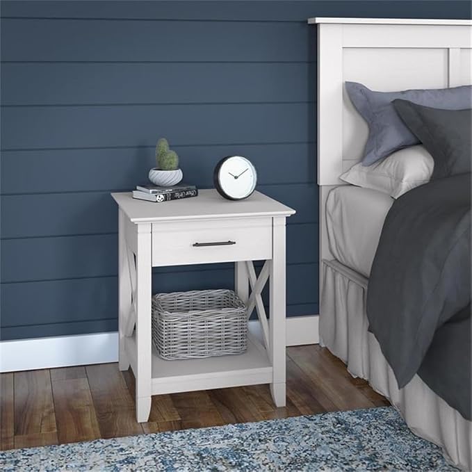 Bush Home Key West Nightstand with Drawer in Pure White Oak