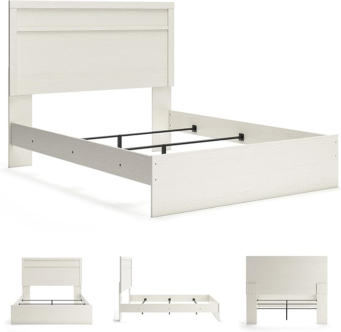 Signature Design by Ashley Stelsie Vintage Queen Panel Bed with Metal Slats, Foundation or Box Spring Needed, White