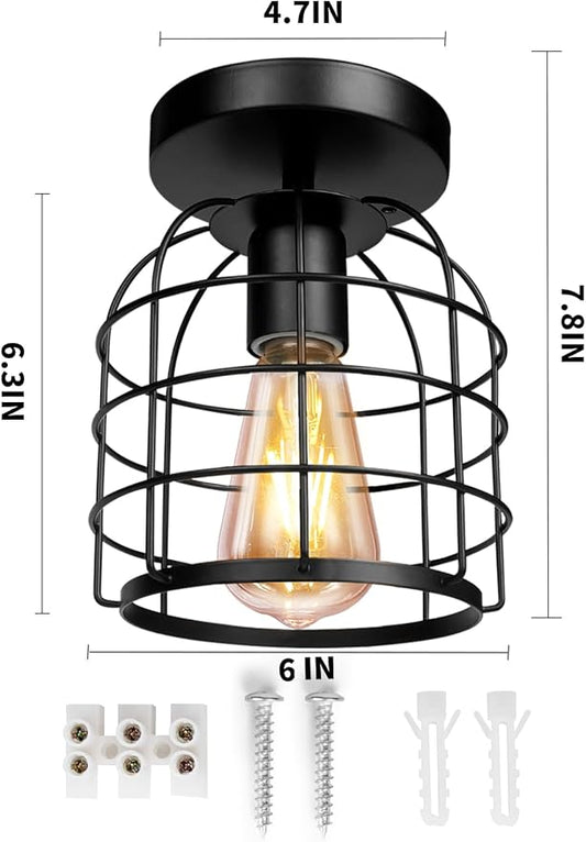 Industrial Semi Flush Mount Ceiling Light Fixture Black Farmhouse Lighting for Hallway, Kitchen, Dining Room, Bedroom, Modern Indoor Hanging Light (2 Pack)