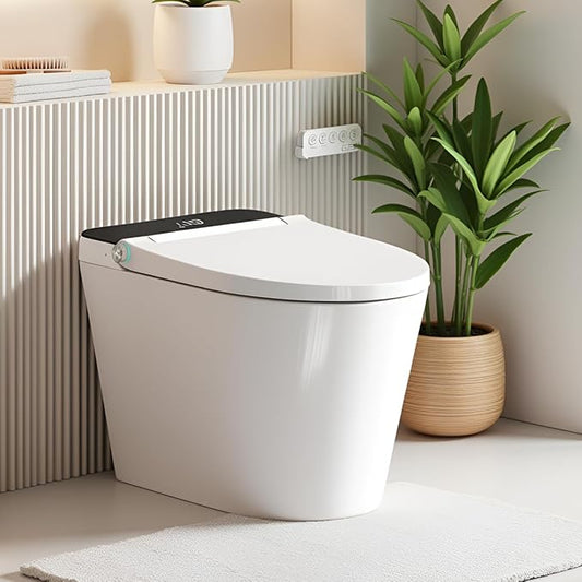 Smart Toilet with Bidet Built in Tank, Rear & Feminine Wash, Air Dryer, Auto Flush, Foot Sensor Flush, Heated Seat, Warm Water Self Cleaning, 12" Rough In, One-Piece Elongated (ZY695 Core)