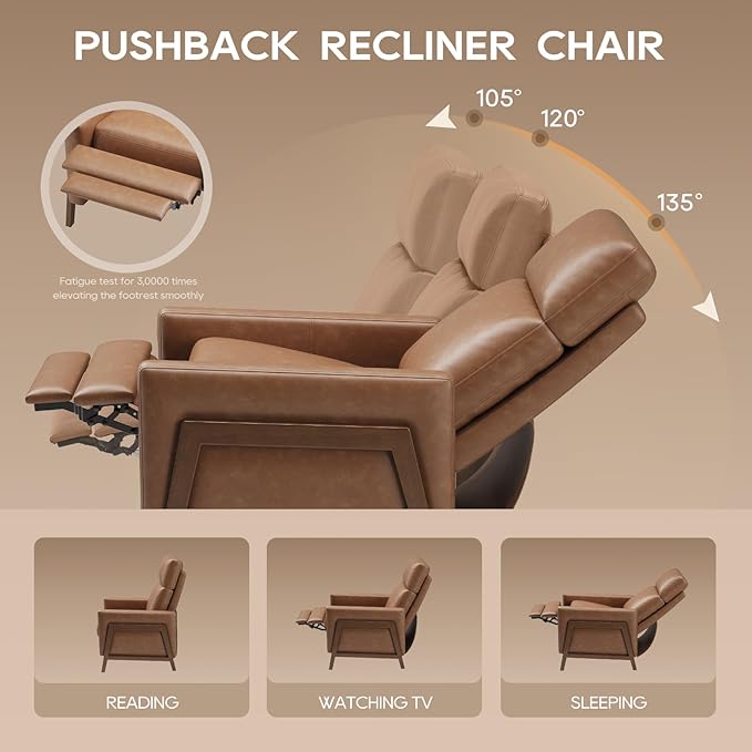 COLAMY Push Back Recliner Chair Set of 2, Upholstered Leather Recliner with Footrest 105-135 Degree Adjustable, Comfy Modern Wingback Recliner for Living Room, Bedroom,Small Spaces, Cocoa