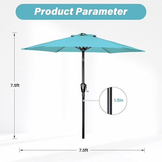 YSSOA 7.5' Patio Umbrella Outdoor Table Market Yard Umbrella with 6 Sturdy Ribs, Turquoise