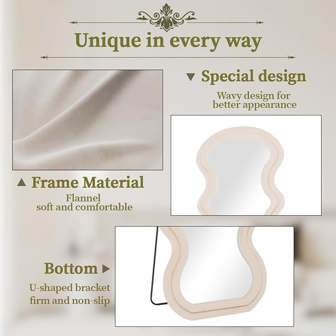 Koonmi 71"x32" Wavy Mirror Full Length, Flannel Floor Mirror, Large Floor Standing Mirror Wall Mounted with Flannel Wrapped Frame for Bedroom & Living Room, White